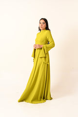 Long Sleeves A-Line Dress in Lime