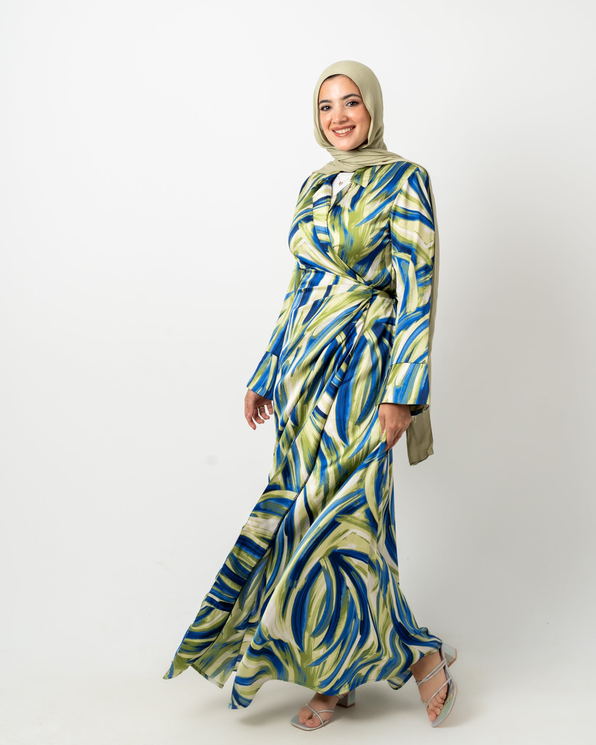 wrapped colorful satin dress