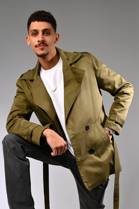 Olive Green Gabardine Trench