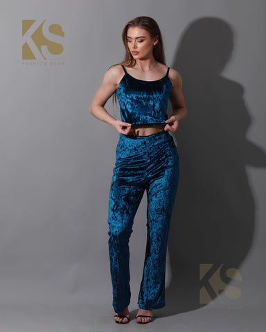 Velvet Crop Top & Bootcut Trousers Set