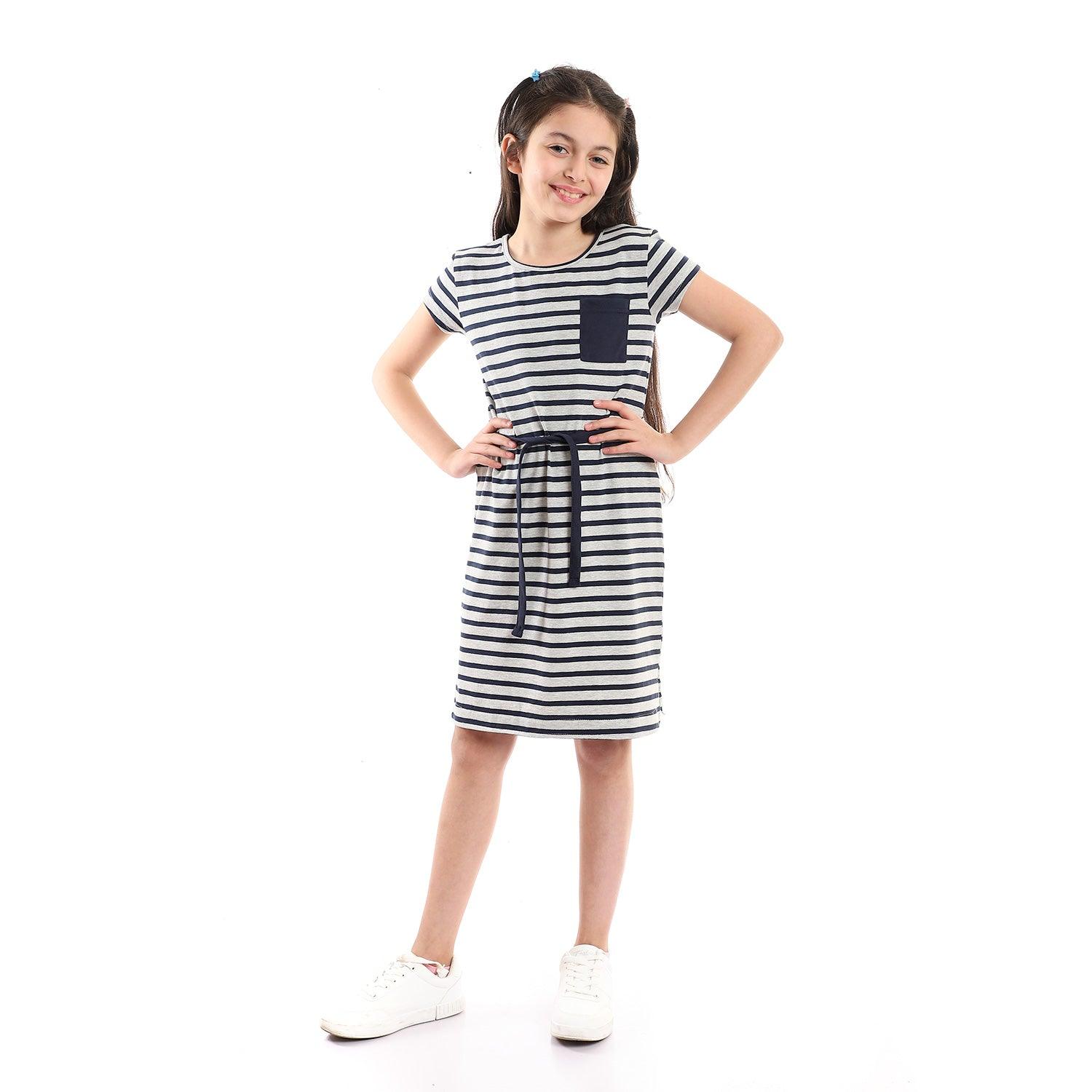 Bi-Tone Striped Cotton Girls Dress