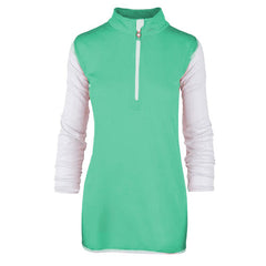 Bi-Toned Women Sportive Quarter Zipper Shirt-Green*White