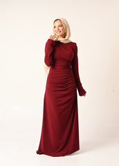 Rouched Side Dress in dark red