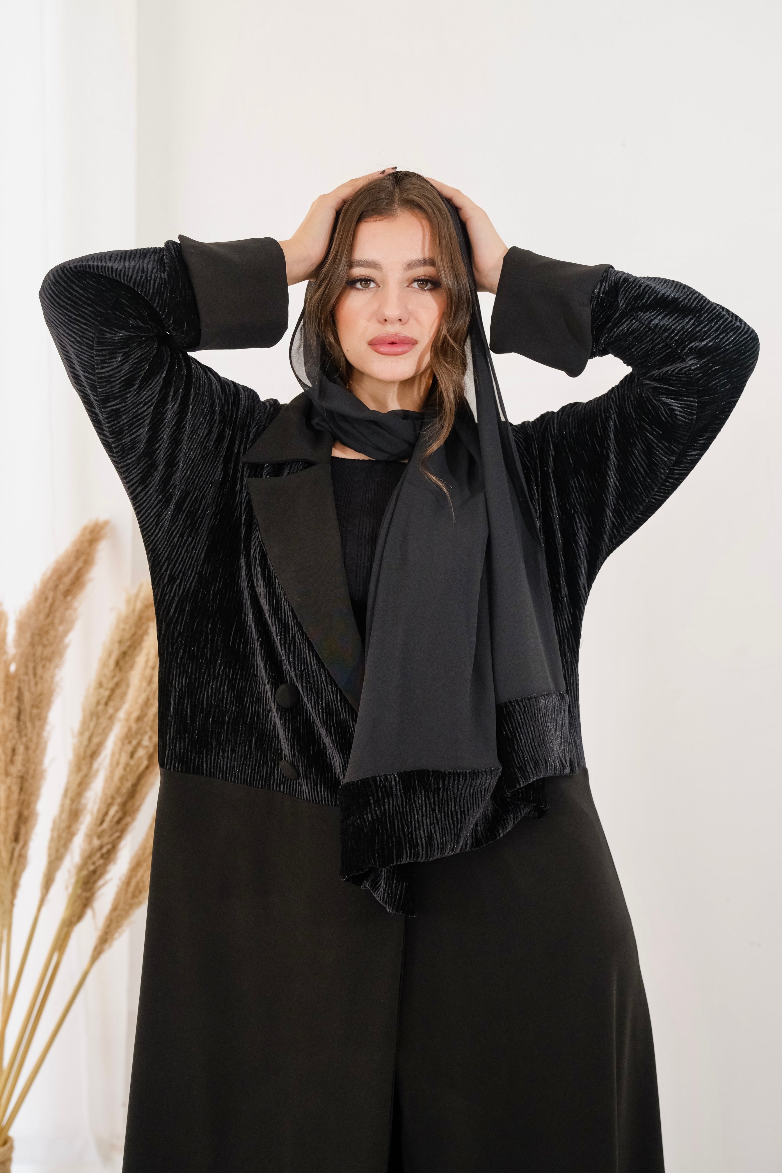 half and half velvet blazer Abaya