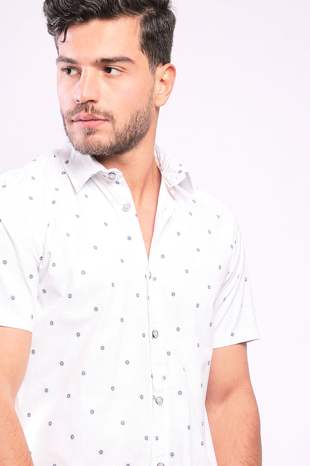 Buttoned Short Sleeves Sun Pattern Shirt