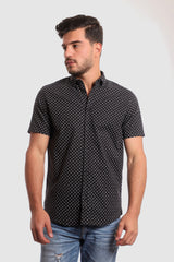 Opposite Brackets Patterned Short Sleeves Shirt - Black & White