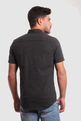 Opposite Brackets Patterned Short Sleeves Shirt - Black & White