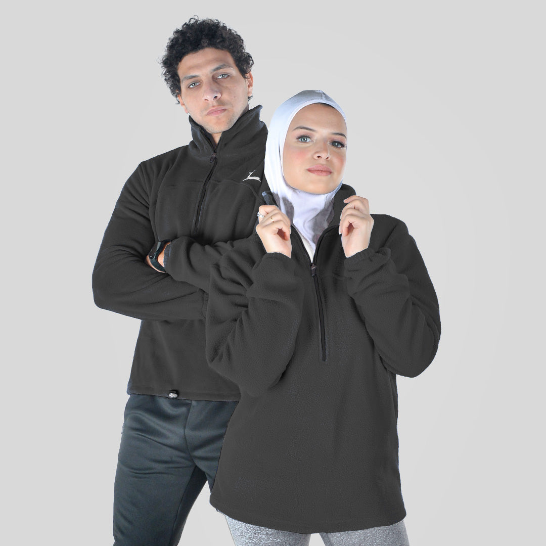 Doe Polar Quarter zipper shirt-Unisex-Black