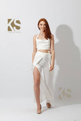 Satin Wrap Pants With Front Slit