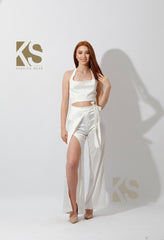 Satin Wrap Pants With Front Slit