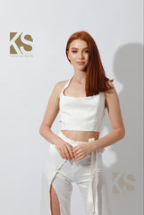 Satin Wrap Pants With Front Slit