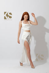 Satin Wrap Pants With Front Slit