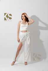 Satin Wrap Pants With Front Slit