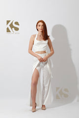 Satin Wrap Pants With Front Slit