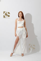 Satin Wrap Pants With Front Slit