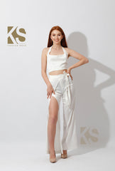 Satin Wrap Pants With Front Slit