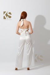 Satin Wrap Pants With Front Slit