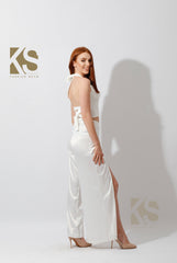 Satin Wrap Pants With Front Slit