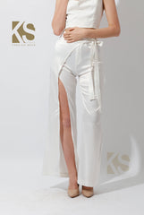 Satin Wrap Pants With Front Slit