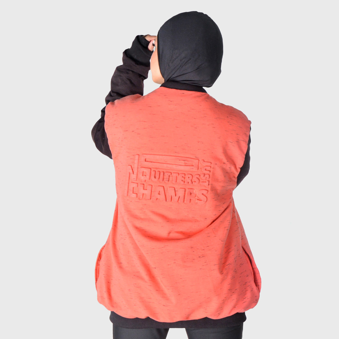 "No quitters just champs" Baseball Jacket- Orange