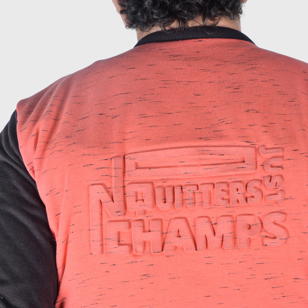 "No quitters just champs" Baseball Jacket- Orange