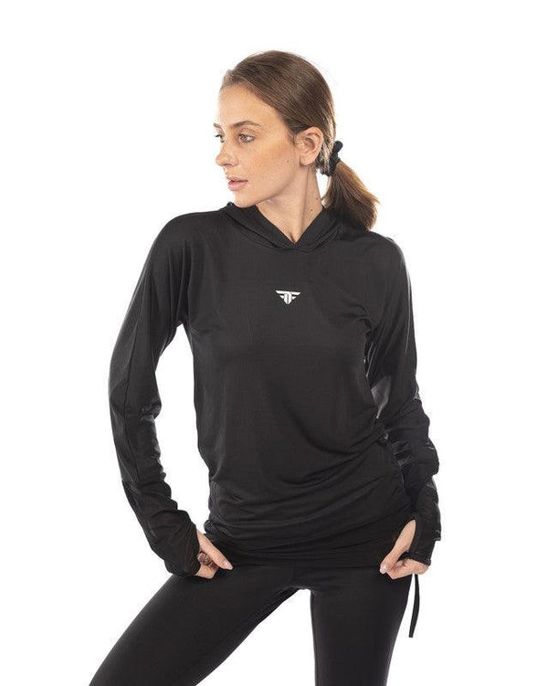 Long sleeve mesh sweatshirt in black