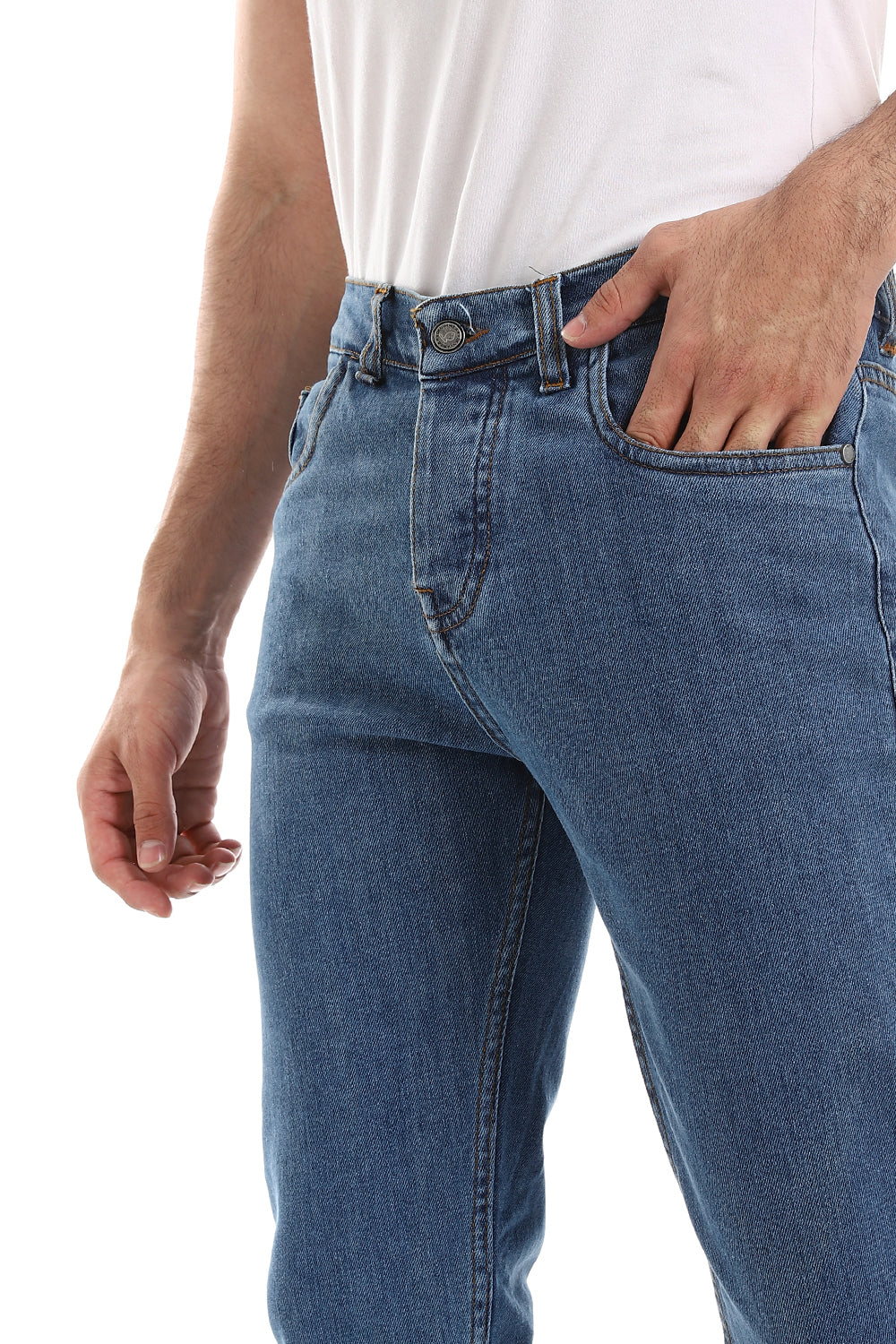 بنطال جينز قطني سادة بقصة ضيقة - جينز أزرق