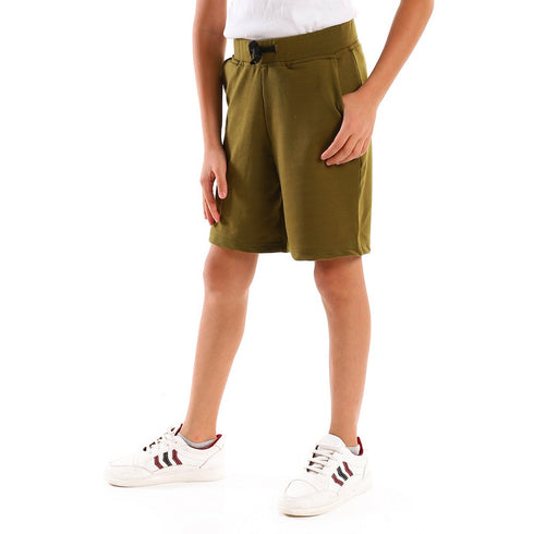 Knee-Length Plain Light Olive Shorts