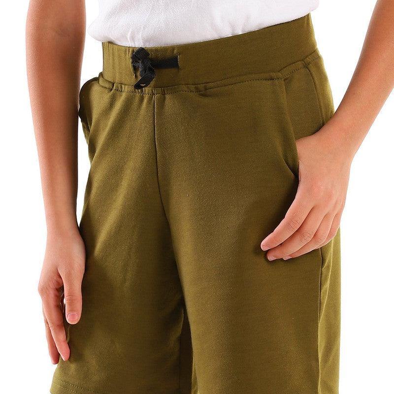 Knee-Length Plain Light Olive Shorts