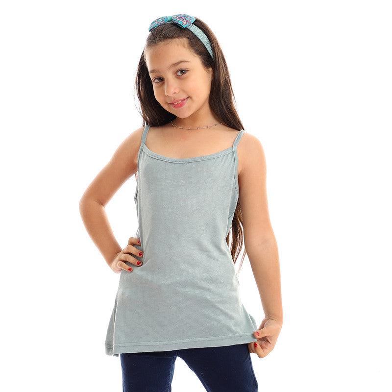 Girls Self Pattern Spaghetti Sleeves Tank Top