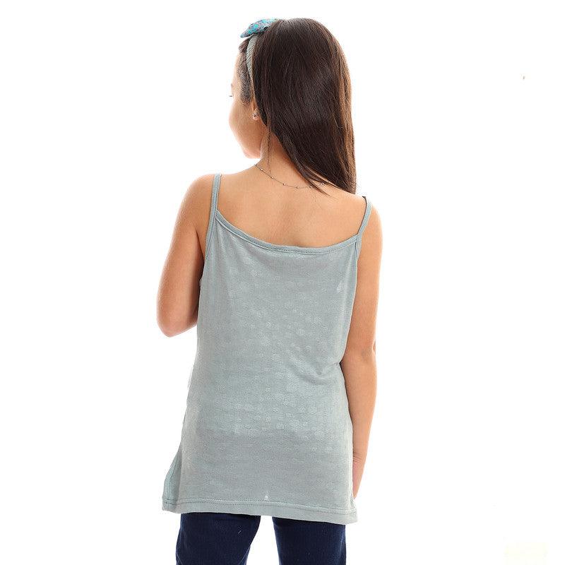 Girls Self Pattern Spaghetti Sleeves Tank Top