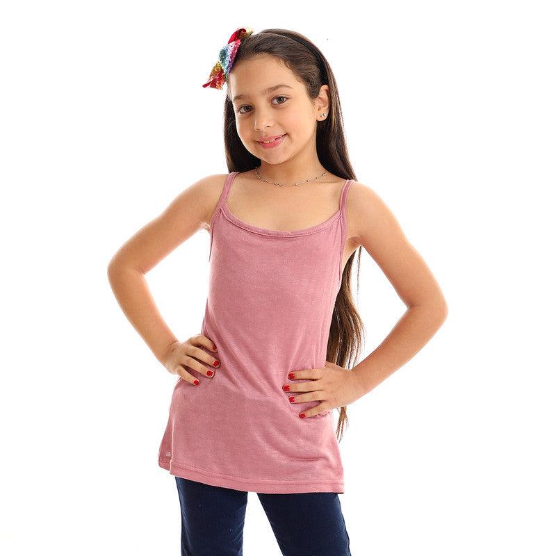 Girls Self Pattern Spaghetti Sleeves Tank Top