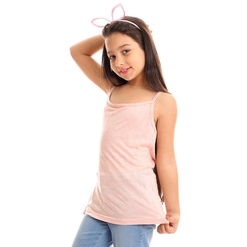 Girls Self Pattern Spaghetti Sleeves Tank Top