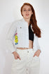 Kava Women Cropped Denim Printed Jacket - White