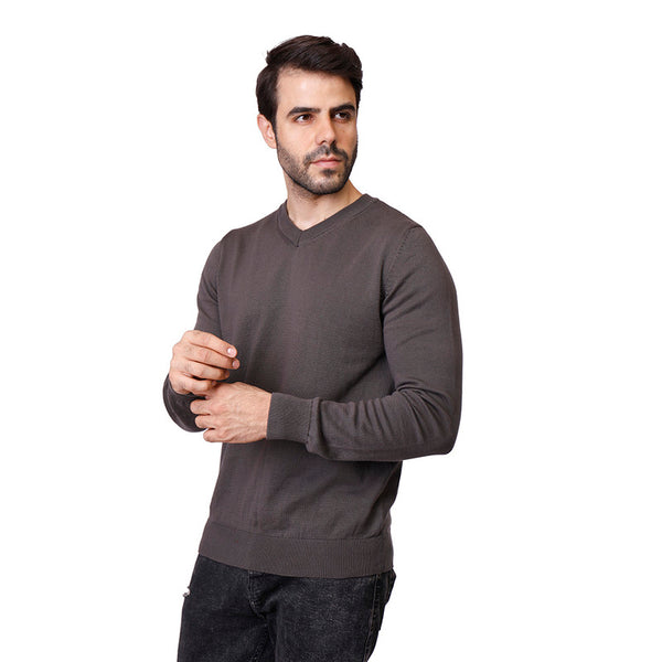 Coup – Solid V-Neck Sweater with Long Sleeves