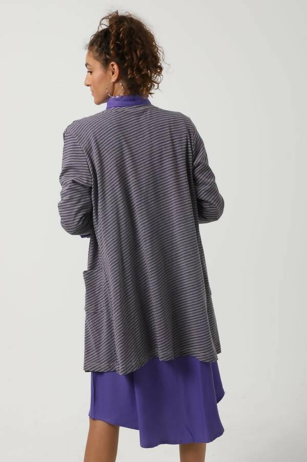 Self Striped Cardigan - Dark Purple