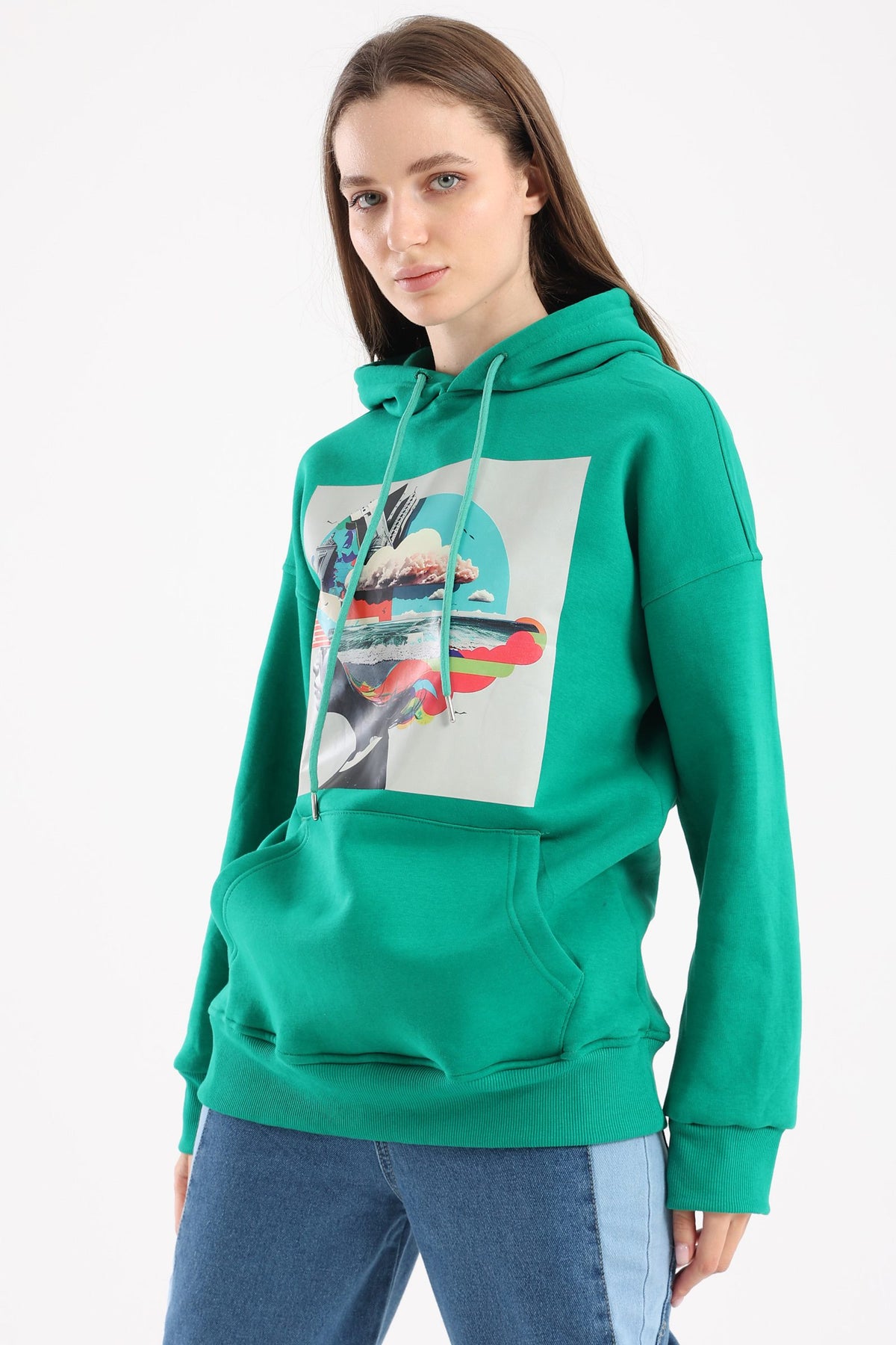 Artwork print oversized hoodie