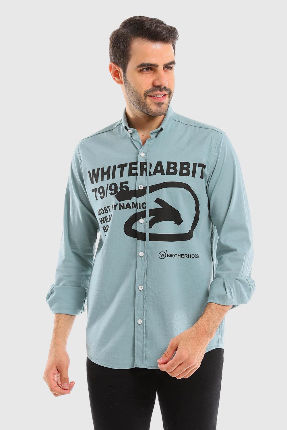 White Rabbit Turn Down Collar Long Sleeves Printed Shirt