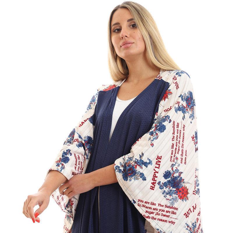 Short Sleeves Slip On Self Printed Kimono