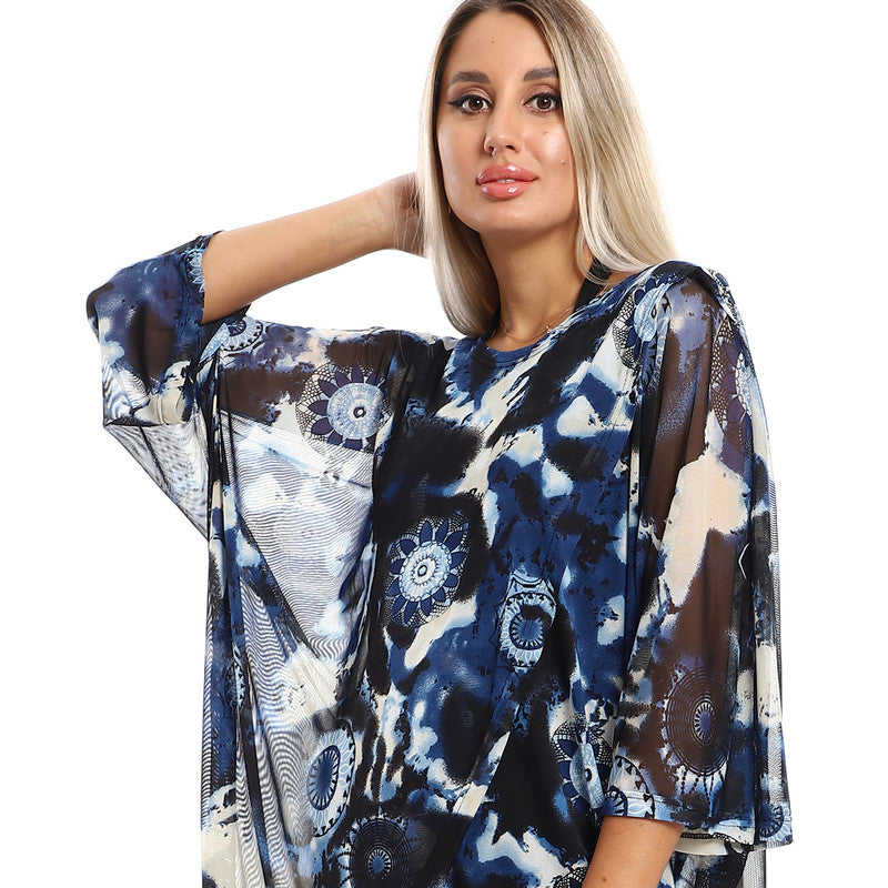 Self Pattern Round Collar Cover-Up
