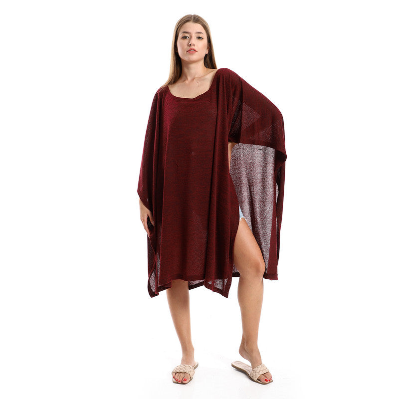 Knitted Deep Round Batwing Sleeves Cover-Up