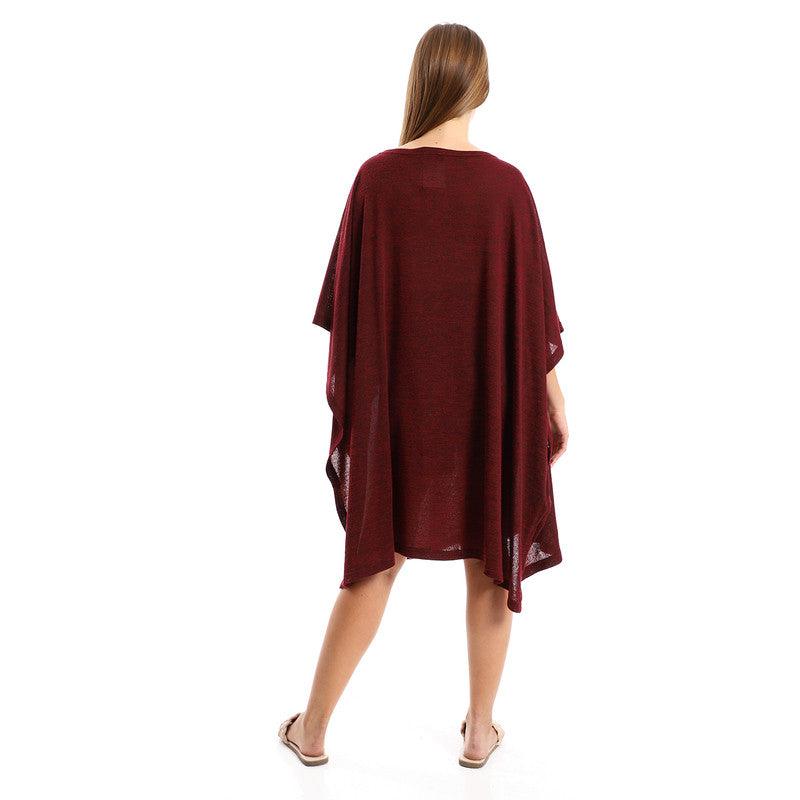 Knitted Deep Round Batwing Sleeves Cover-Up