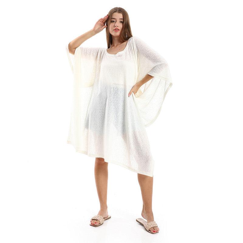 Knitted Deep Round Batwing Sleeves Cover-Up