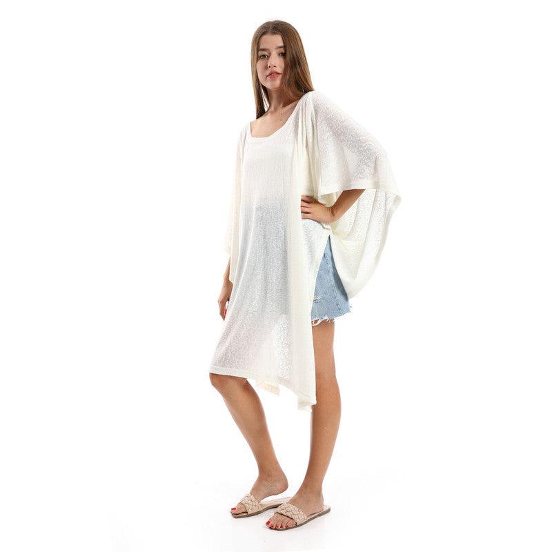 Knitted Deep Round Batwing Sleeves Cover-Up