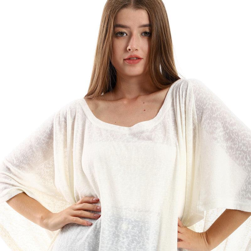 Knitted Deep Round Batwing Sleeves Cover-Up