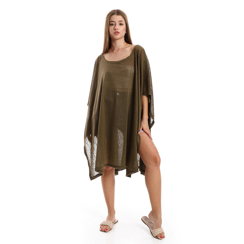 Knitted Deep Round Batwing Sleeves Cover-Up