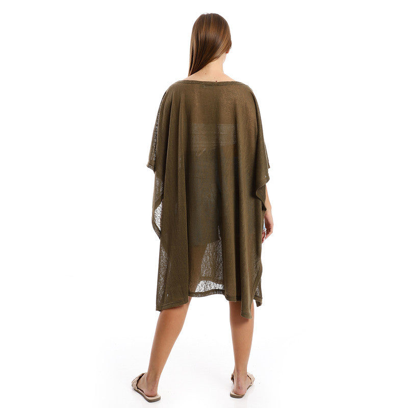 Knitted Deep Round Batwing Sleeves Cover-Up