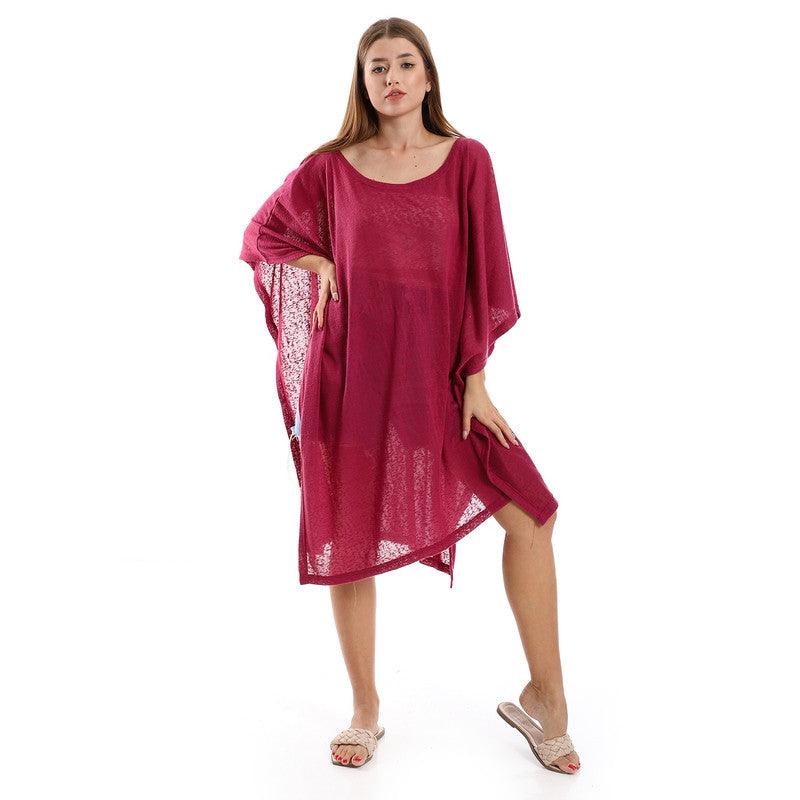 Knitted Deep Round Batwing Sleeves Cover-Up