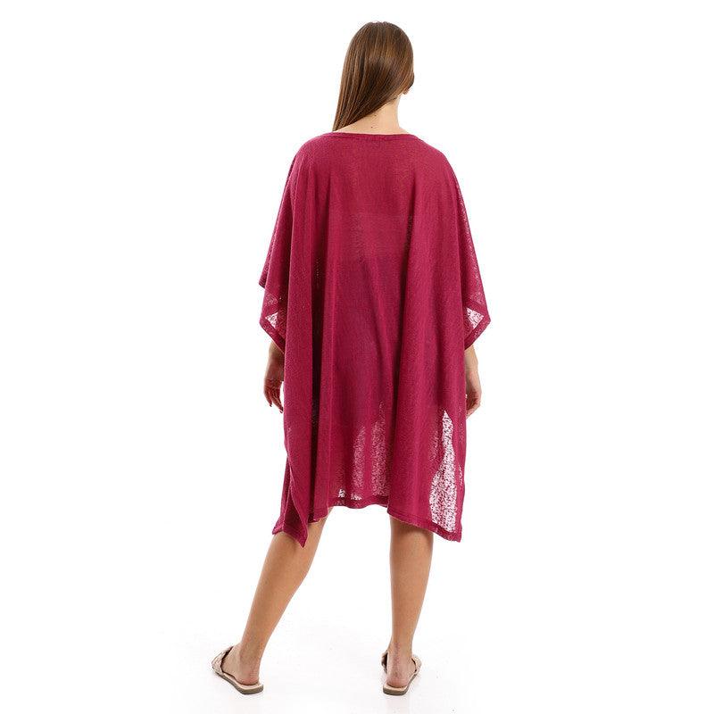 Knitted Deep Round Batwing Sleeves Cover-Up