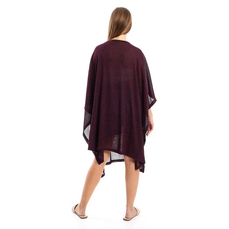 Knitted Deep Round Batwing Sleeves Cover-Up